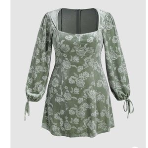 Cider Curve Floral Velvet Long Sleeve Mini Dress